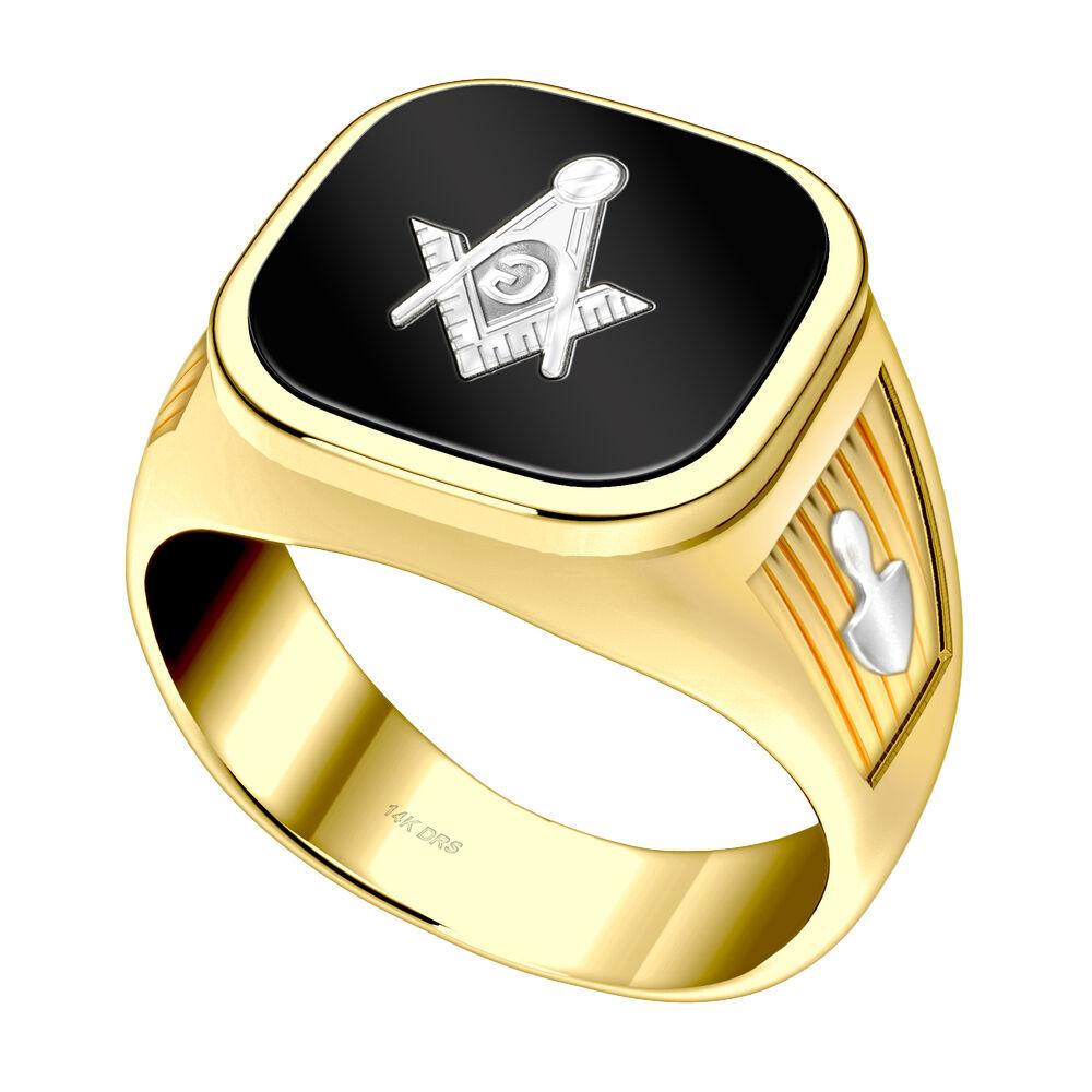 Customizable Men's 14k Yellow Gold Masonic Ring - US Jewels