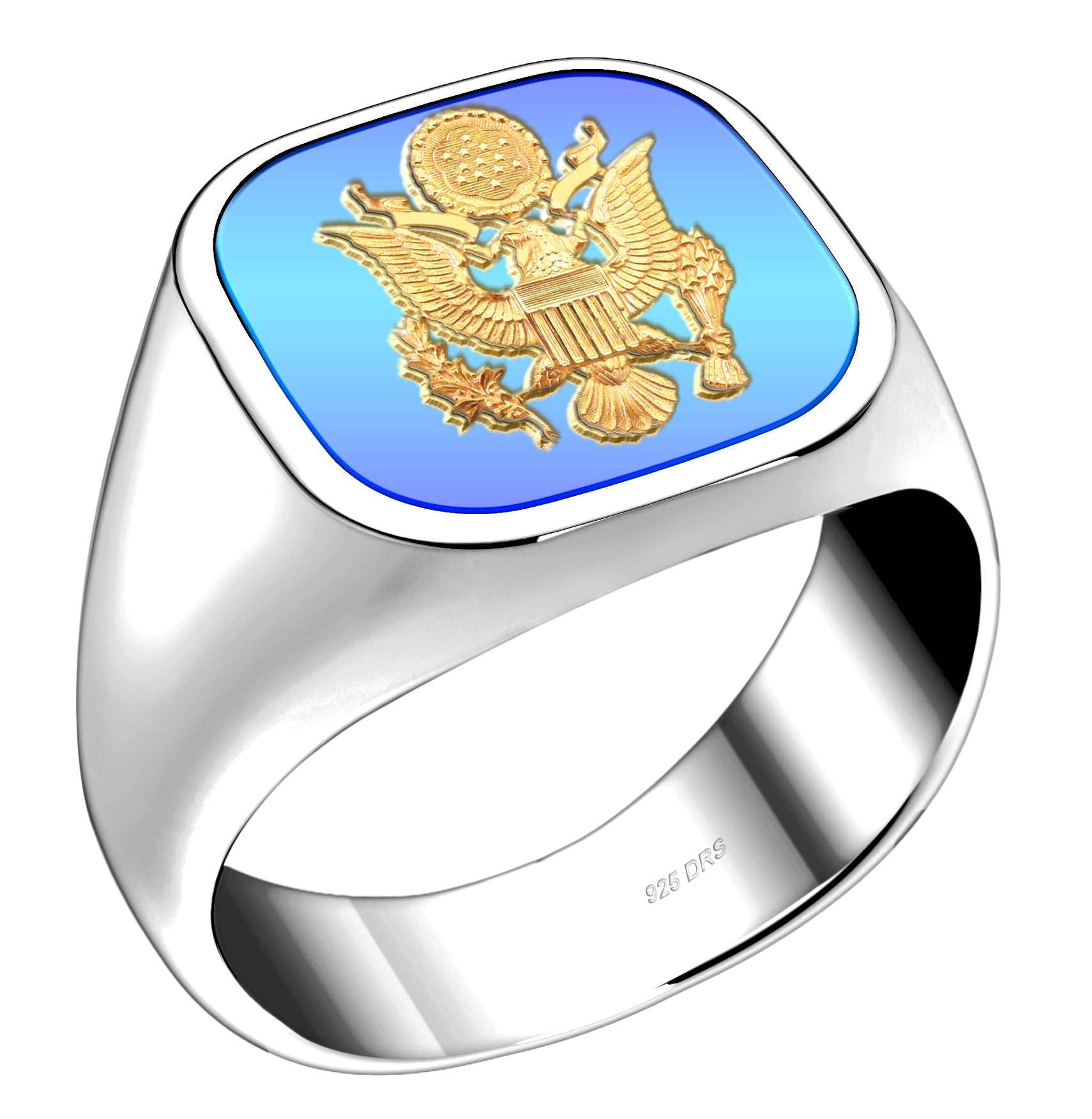 Customizable Solid Back 925 Sterling Silver US Army Military Ring - US Jewels