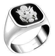 Customizable Solid Back 925 Sterling Silver US Army Military Ring - US Jewels