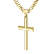 Domed 1.25in 14k Yellow Gold Christian Cross Pendant Necklace - US Jewels