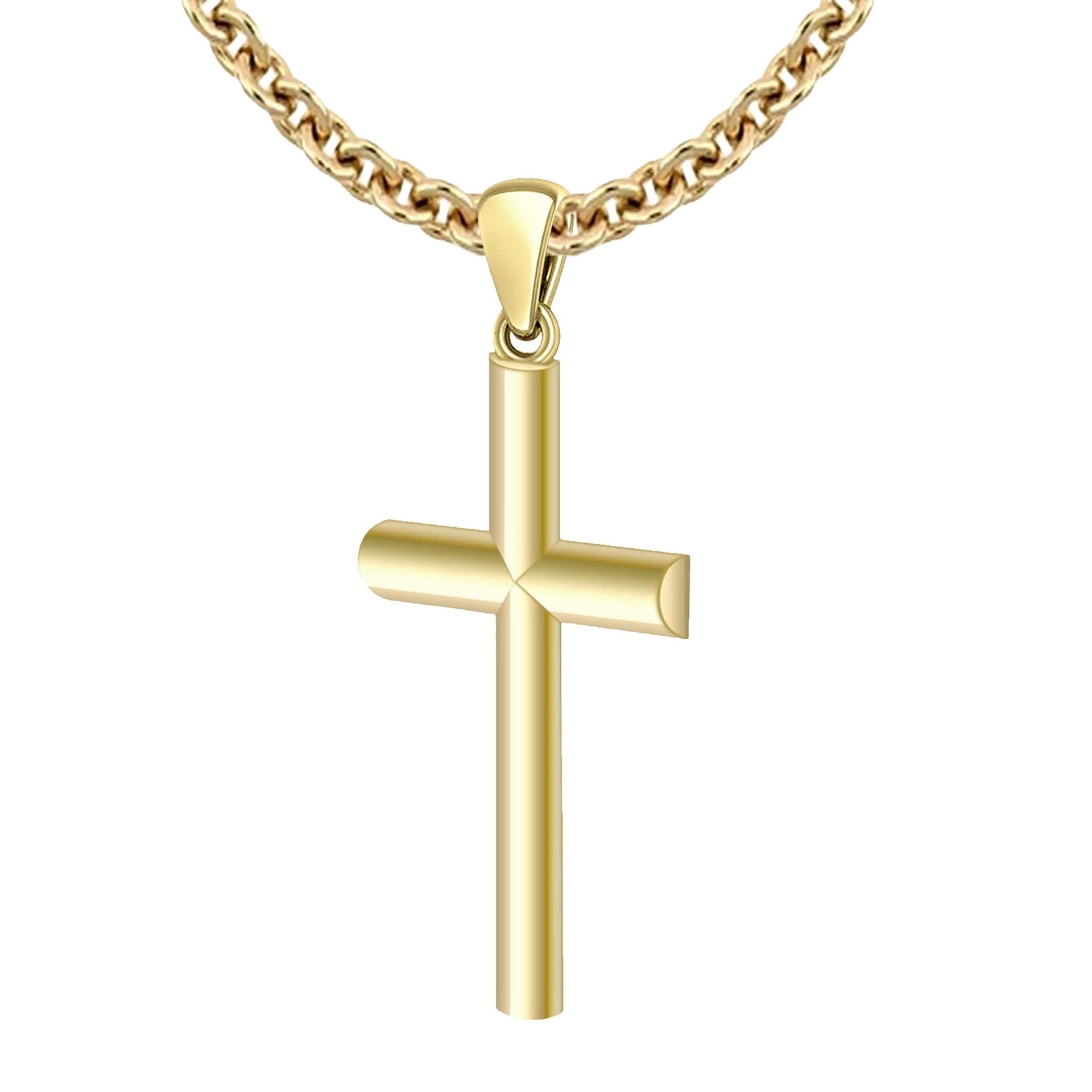 Domed 1.25in 14k Yellow Gold Christian Cross Pendant Necklace - US Jewels