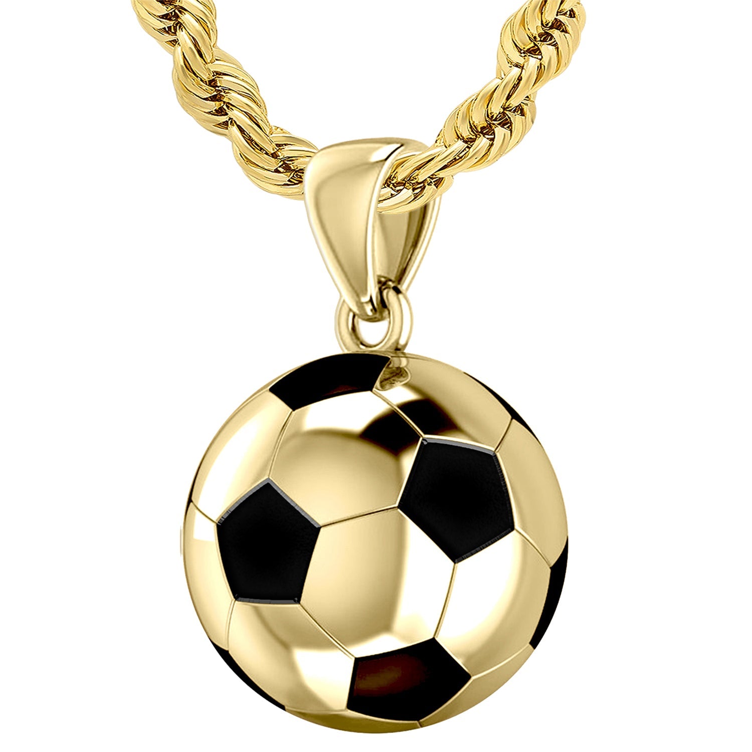 Extra Large 10K or 14K Yellow Gold 3D Soccer Ball Football Pendant Necklace, 25mm - US Jewels