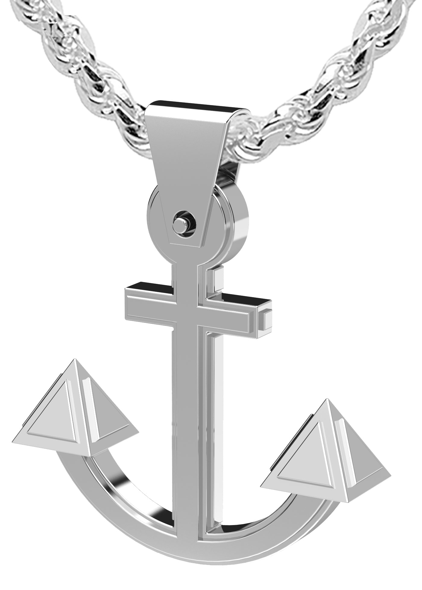 Extra Large Heavy Men's 925 Sterling Silver Nautical Boat Anchor Pendant Necklace, 50mm - US Jewels