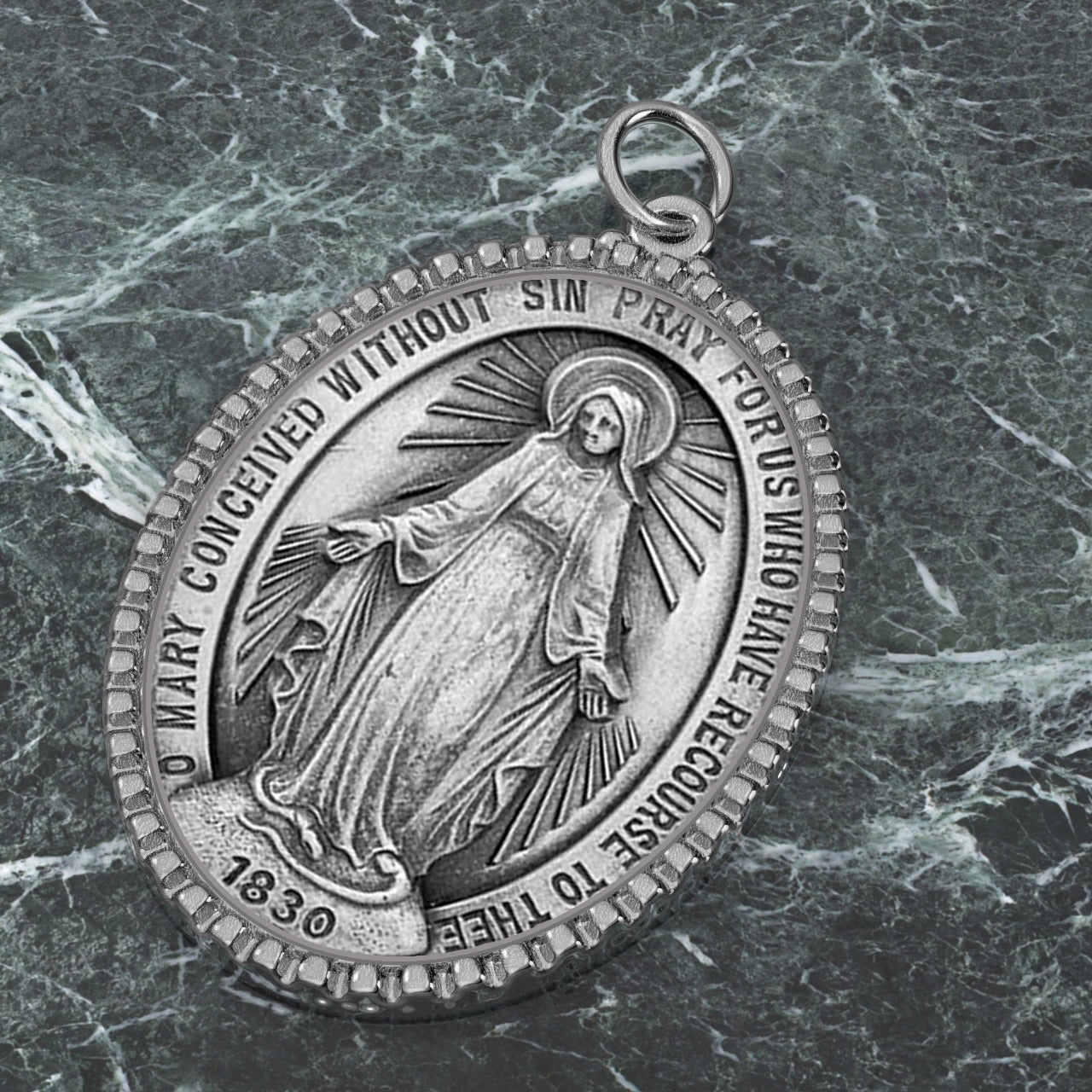 Extra Large Ladies 925 Sterling Silver Oval Miraculous Virgin Mary Medal Pendant Necklace, 39mm - US Jewels