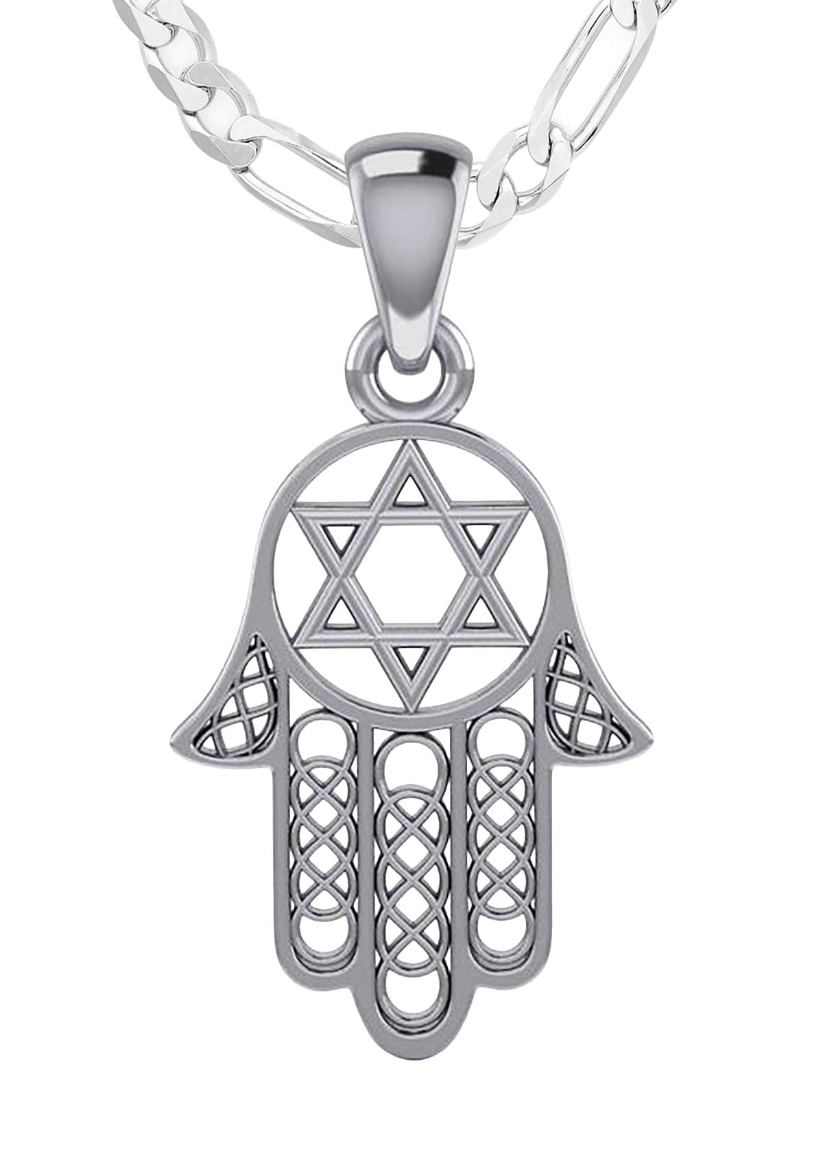 Hamsa Jewish Star of David 925 Sterling Silver Pendant Necklace, 33mm - US Jewels
