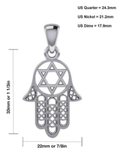 Hamsa Jewish Star of David 925 Sterling Silver Pendant Necklace, 33mm - US Jewels