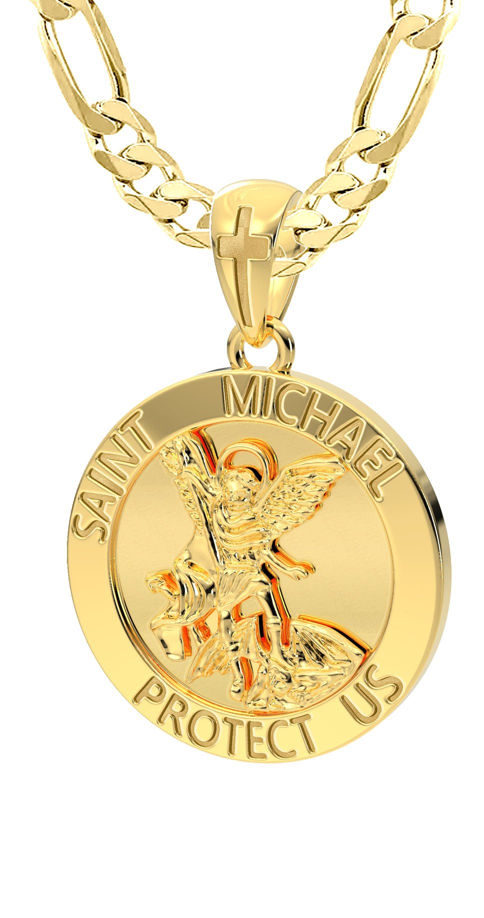 St Michael Pendant - Round Necklace In Yellow Gold