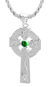 High Polished 1.5in Sterling Silver Celtic Knot Cross Birthstone Pendant Necklace - US Jewels