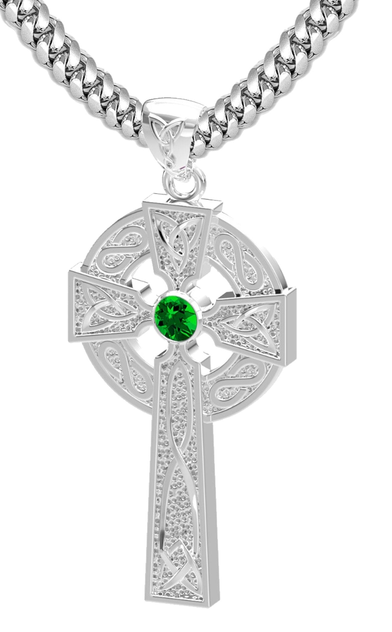 High Polished 1.5in Sterling Silver Celtic Knot Cross Birthstone Pendant Necklace - US Jewels