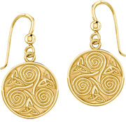 Ladies 0.5in 10k or 14k Yellow Gold Irish Celtic Triskele Triple Spiral & Trinity Knot Dangle Earrings - US Jewels