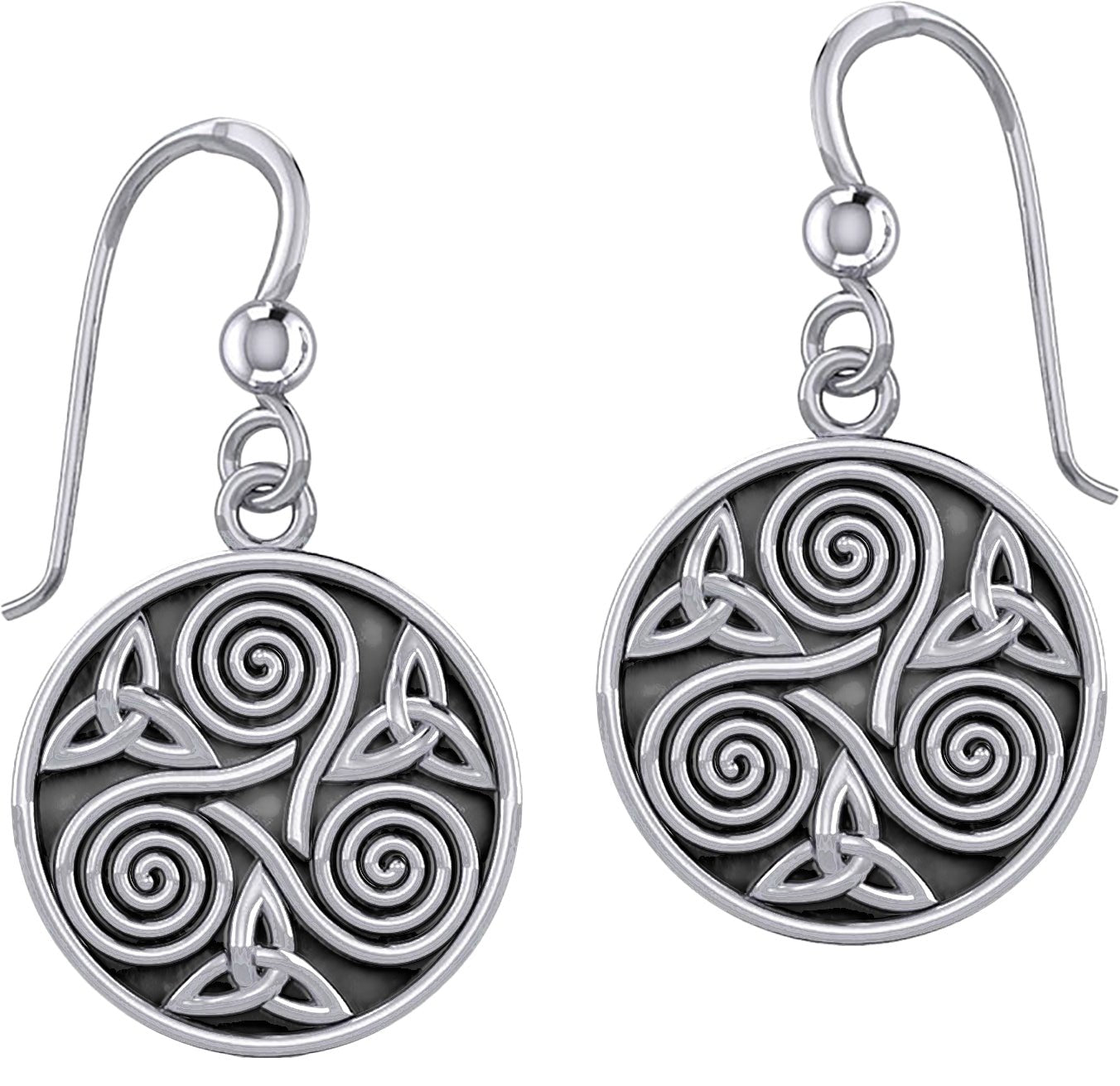 Ladies 0.5in 925 Sterling Silver Irish Celtic Triskele Triple Spiral & Trinity Knot Dangle Earrings - US Jewels