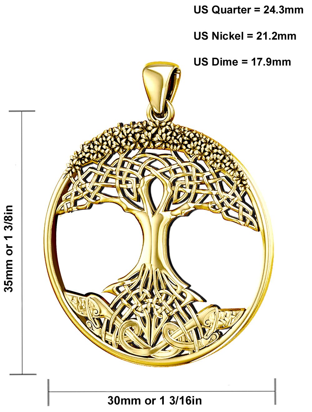 Ladies 1 3/8in 14k Yellow Gold Modern Tree Of Life Pendant Necklace