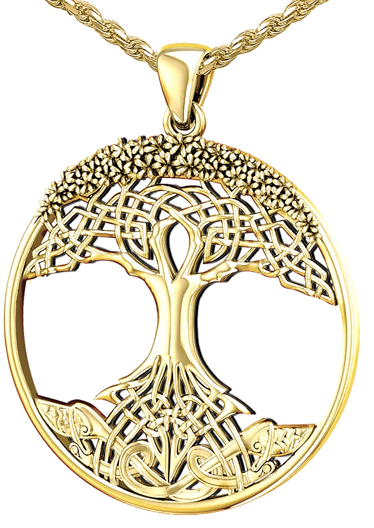 Ladies 1 3/8in 14k Yellow Gold Modern Tree Of Life Pendant Necklace