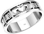 White Gold Irish Claddagh Wedding Ring Band For Her