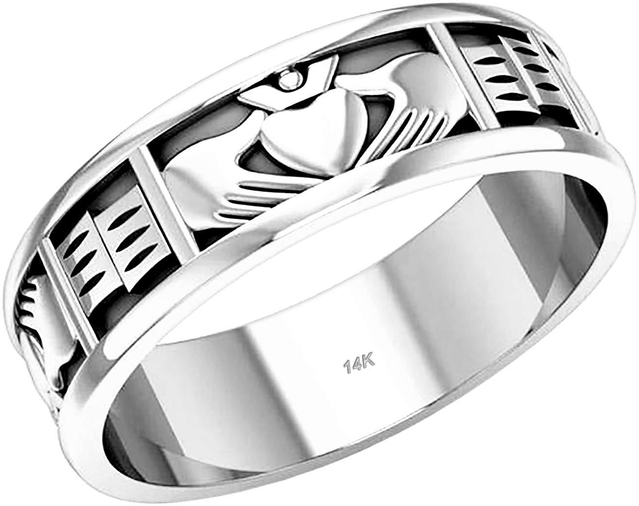 White Gold Irish Claddagh Wedding Ring Band For Her