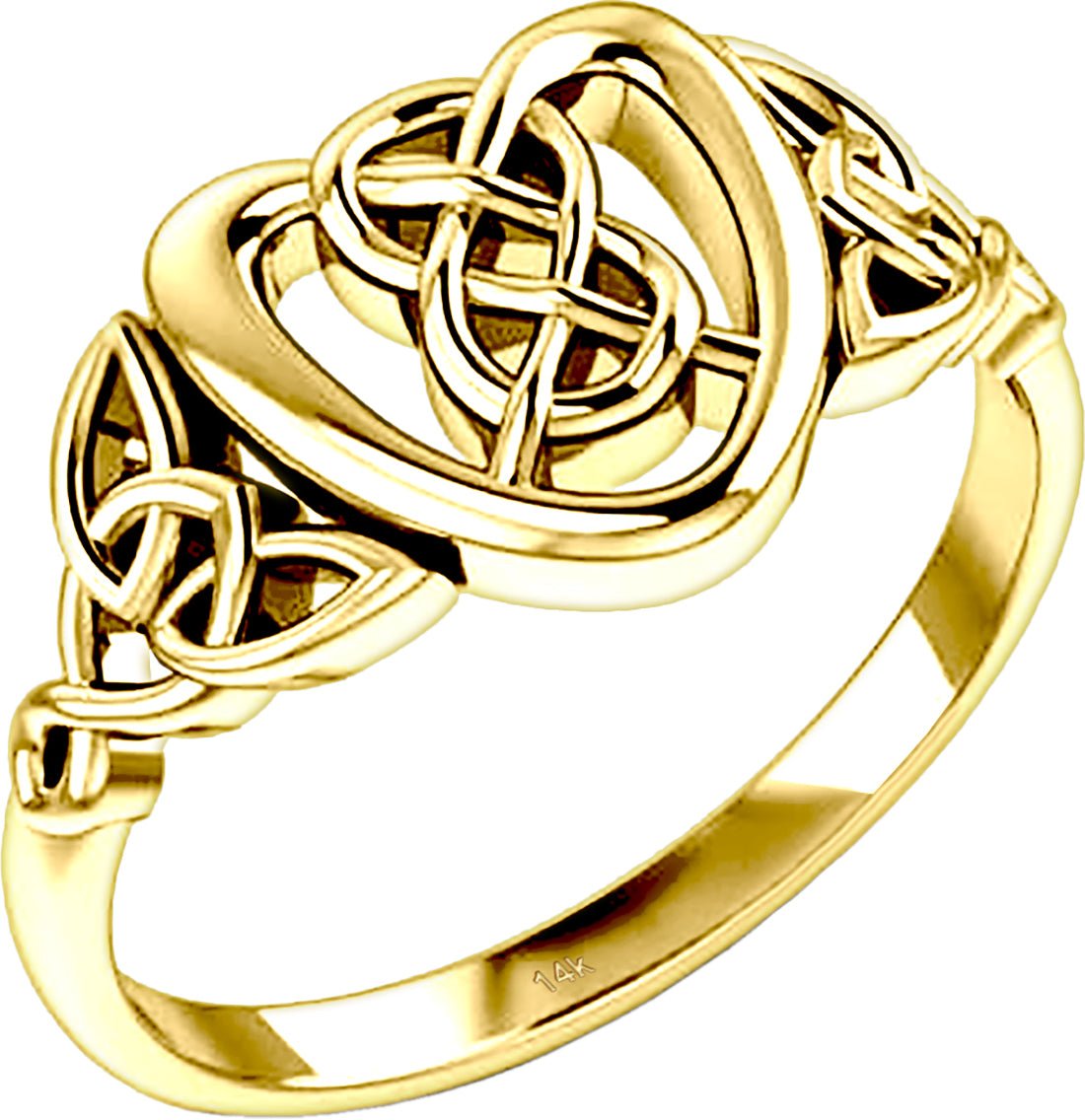 Ladies 10K or 14K Gold Irish Celtic Love Knot & Heart Ring - US Jewels