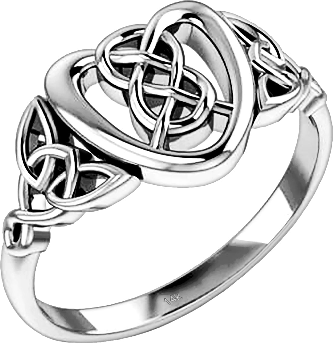 Ladies 10K or 14K Gold Irish Celtic Love Knot & Heart Ring - US Jewels