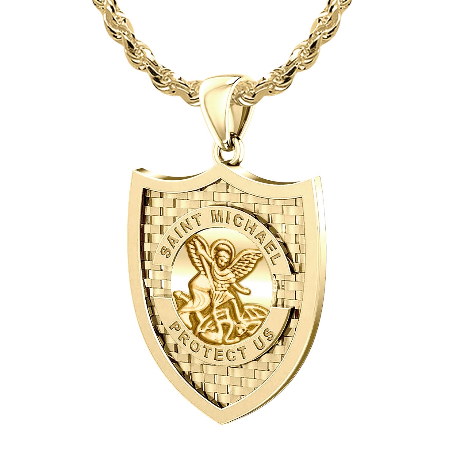 Saint Michael Pendant In Yellow Gold - 1.75mm Rope Chain