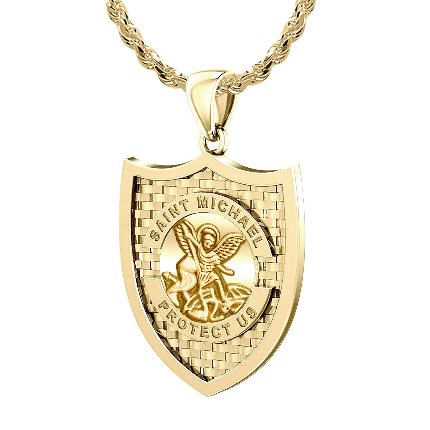Saint Michael Pendant In Yellow Gold - 1.50mm Rope Chain