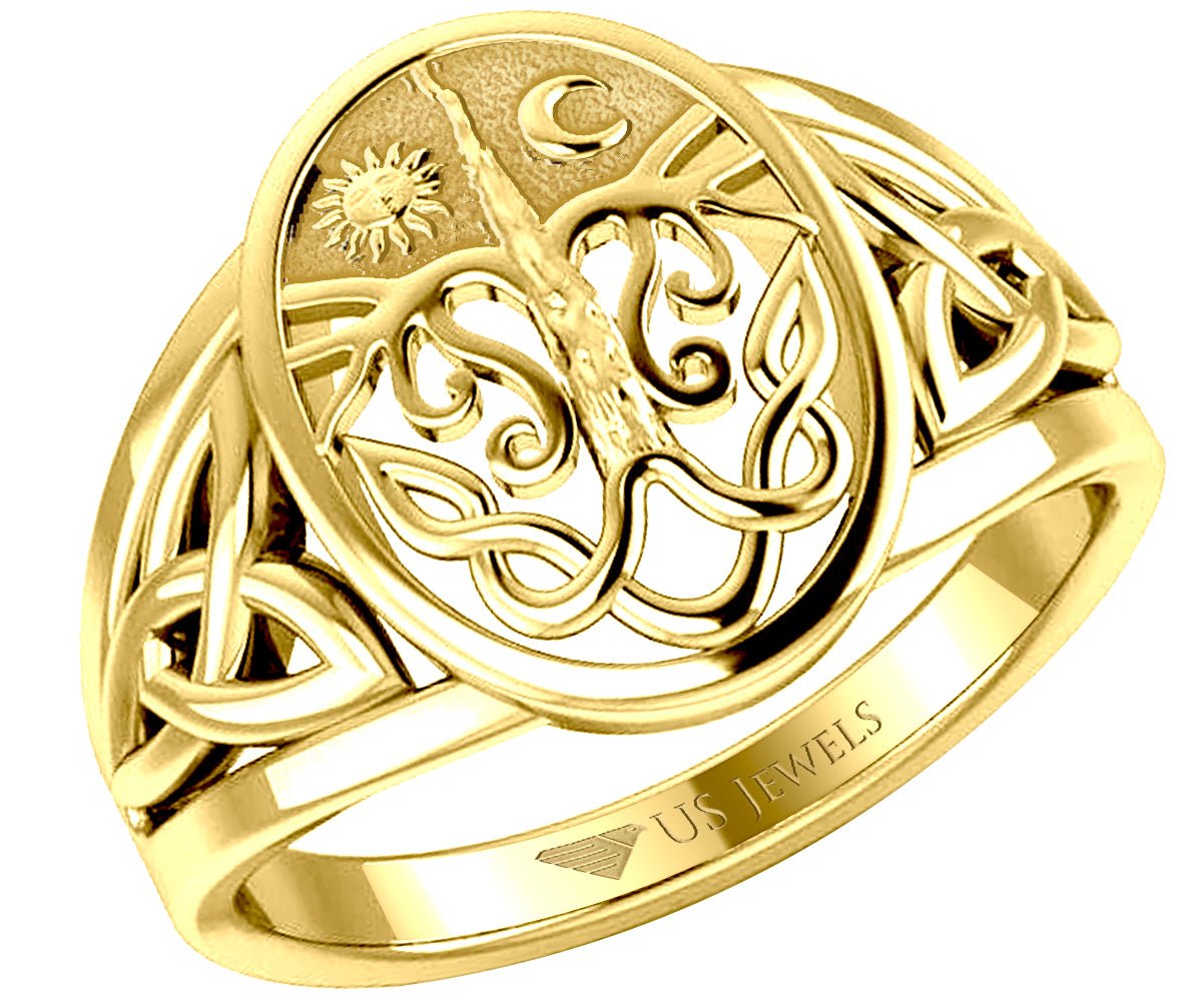 Ladies 10k or 14k Yellow or White Gold Irish Celtic Trinity Tree of Life Ring