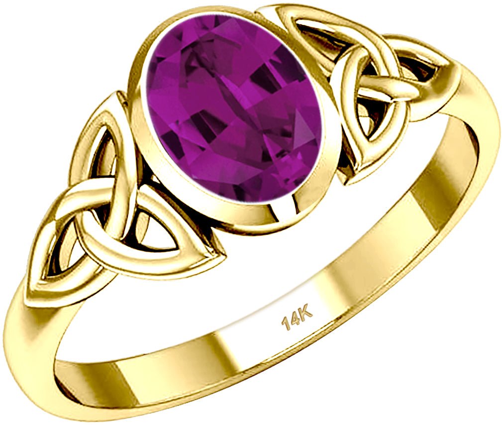 Ladies 10ky or 14ky Gold Irish Celtic Trinity Chatham Alexandrite June Birthstone Ring - US Jewels