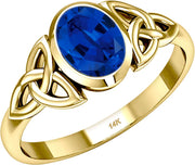 Ladies 10ky or 14ky Gold Irish Celtic Trinity Chatham Sapphire September Birthstone Ring - US Jewels