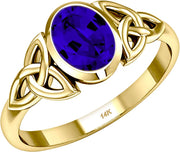 Ladies 10ky or 14ky Gold Irish Celtic Trinity Chatham Tanzanite December Birthstone Ring - US Jewels