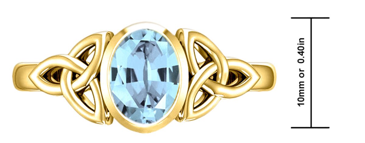 Ladies 10ky or 14ky Gold Irish Celtic Trinity Genuine Aquamarine March Birthstone Ring - US Jewels