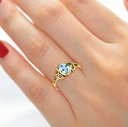 Ladies 10ky or 14ky Gold Irish Celtic Trinity Genuine Aquamarine March Birthstone Ring - US Jewels