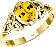 Ladies 10ky or 14ky Gold Irish Celtic Trinity Genuine Citrine November Birthstone Ring - US Jewels