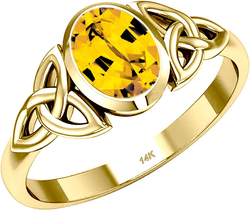 Ladies 10ky or 14ky Gold Irish Celtic Trinity Genuine Citrine November Birthstone Ring - US Jewels