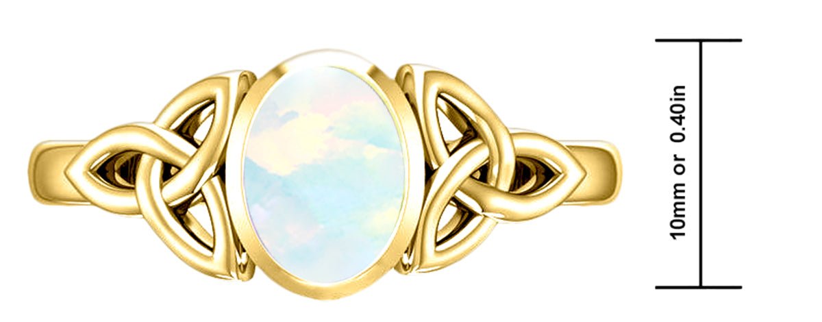 Ladies 10ky or 14ky Gold Irish Celtic Trinity Genuine Opal October Birthstone Ring - US Jewels