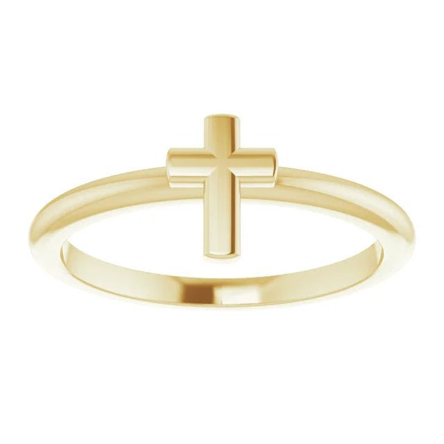 Ladies 14k Gold Cross Religious Christian Band Ring - US Jewels