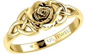 Ladies 14K Gold Trinity Knot & Rose Ring - US Jewels