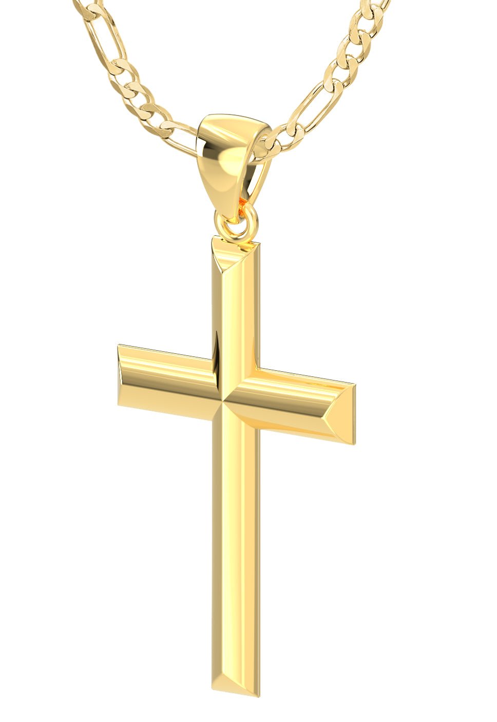 Ladies 14k Yellow Angled Cross Pendant Necklace, 32mm - 18in 2.2mm Figaro  Chain