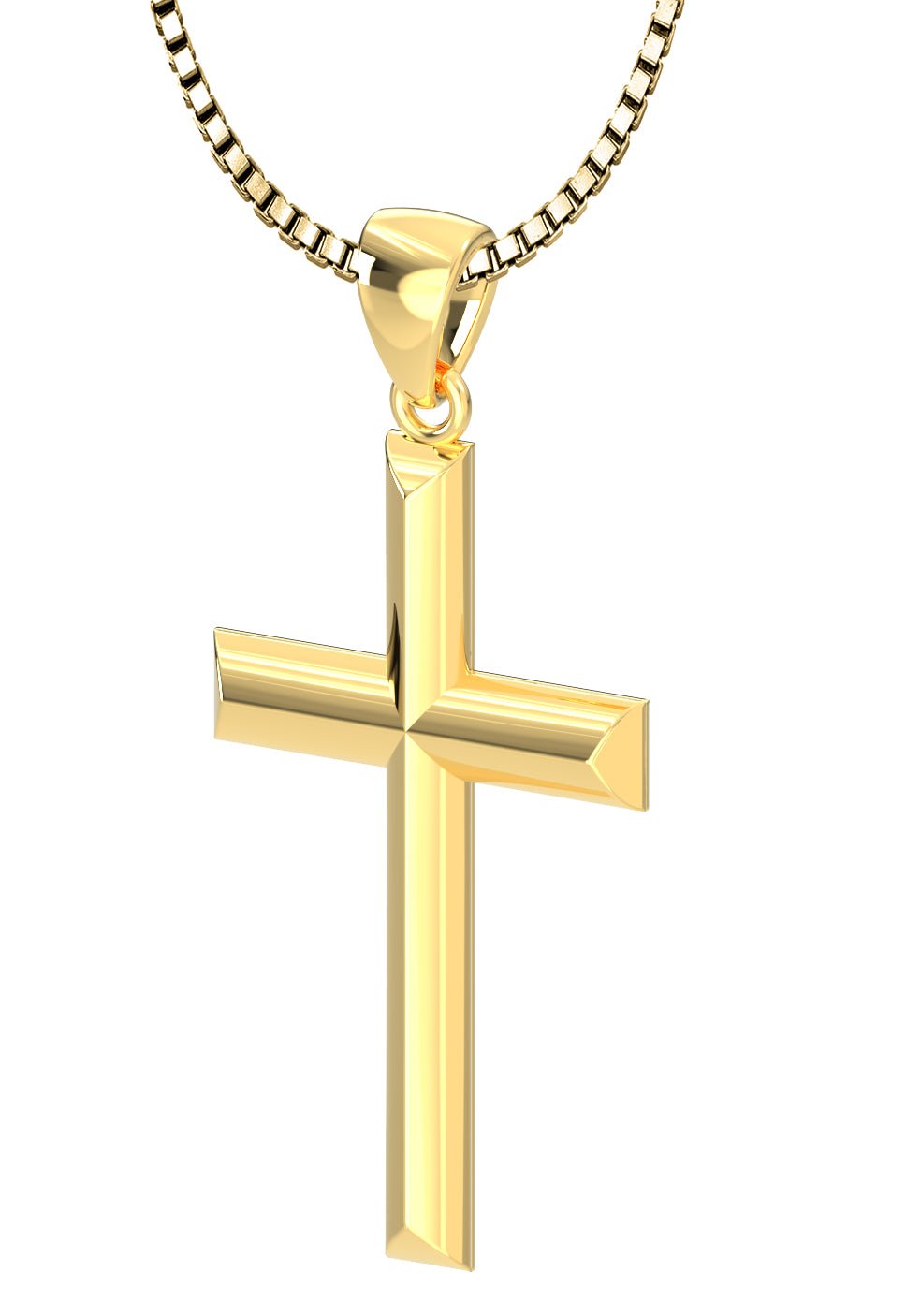 Shining Cross, Pavé CZ Children's Necklace for Boys - 14K Gold