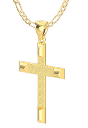 Ladies 14k Yellow Angled Cross Pendant Necklace, 32mm - US Jewels