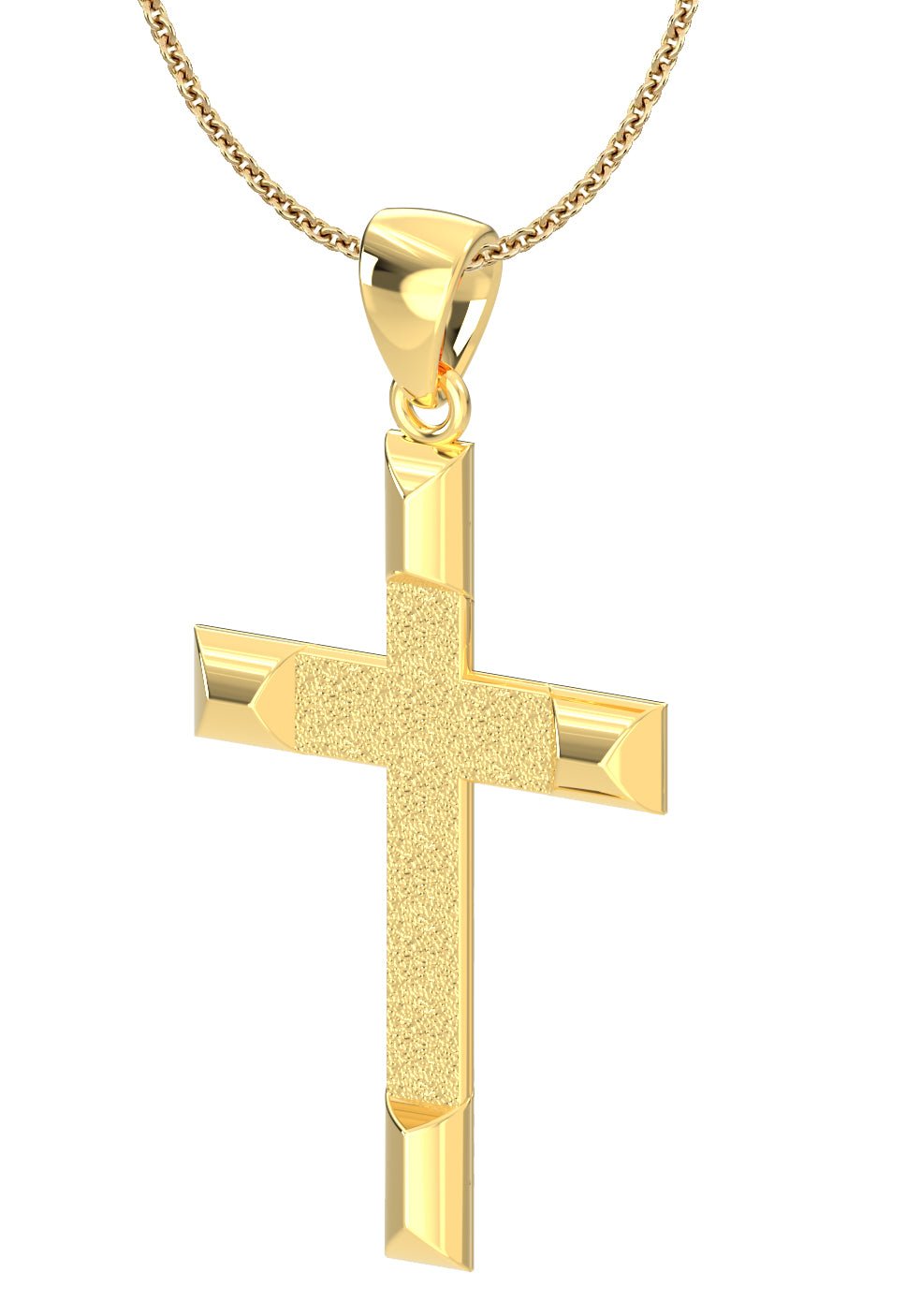 Ladies 14k Yellow Angled Cross Pendant Necklace, 32mm - 18in 1.5mm Cable  Chain