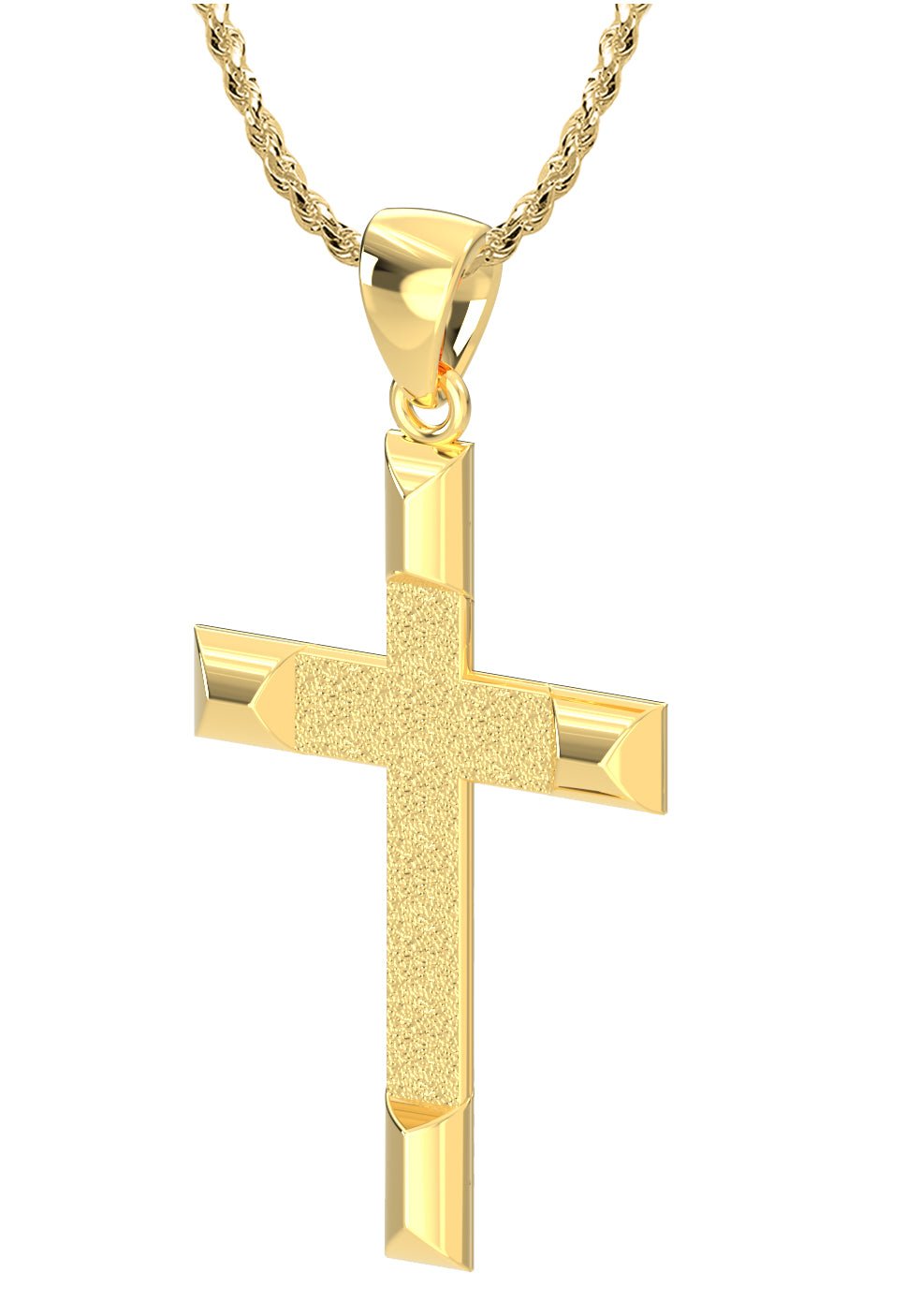 Ladies 14k Yellow Angled Cross Pendant Necklace, 32mm - 18in 1.5mm Rope  Chain