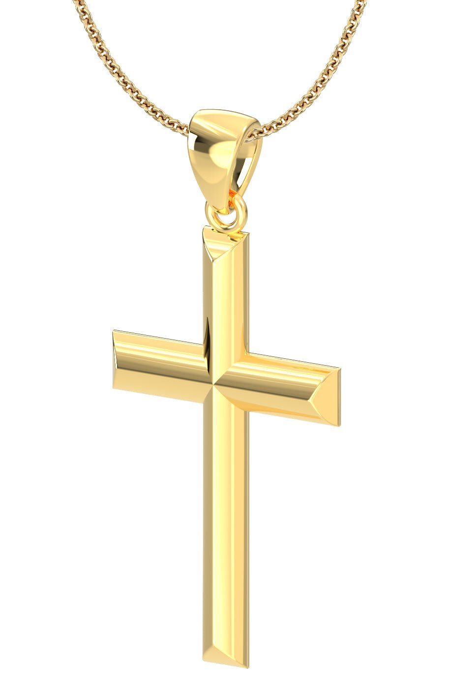 Ladies 14k Yellow Angled Cross Pendant Necklace, 32mm - US Jewels