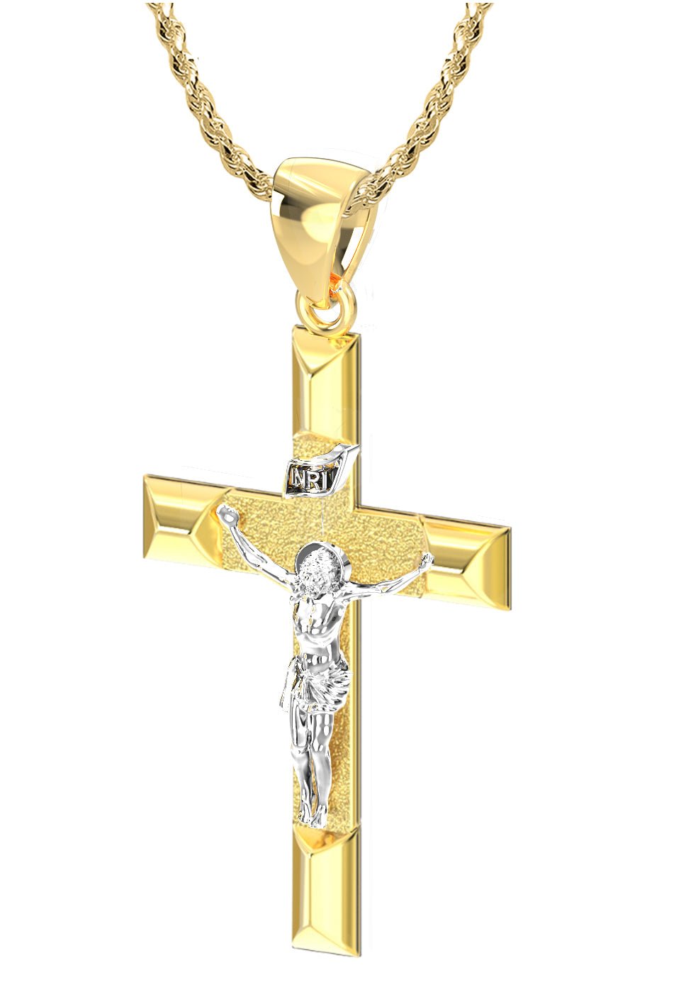 Jesus Christ INRI Crucifix Cross Pendant Necklace In 14K Gold Plated 925  Sterling Silver For Women 18