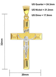 Ladies 14k Yellow Gold Angled Cross Crucifix Pendant Necklace, 32mm - US Jewels