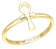 Ladies 14K Yellow Gold Ankh Egyptian Cross Ring - US Jewels