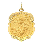 Ladies 14k Yellow Gold Badge St Saint Michael Solid Medal Pendant Necklace, 28mm - US Jewels