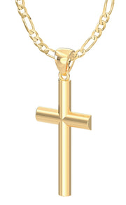 Ladies 14k Yellow Gold Christian Cross Pendant Necklace, 35mm - US Jewels