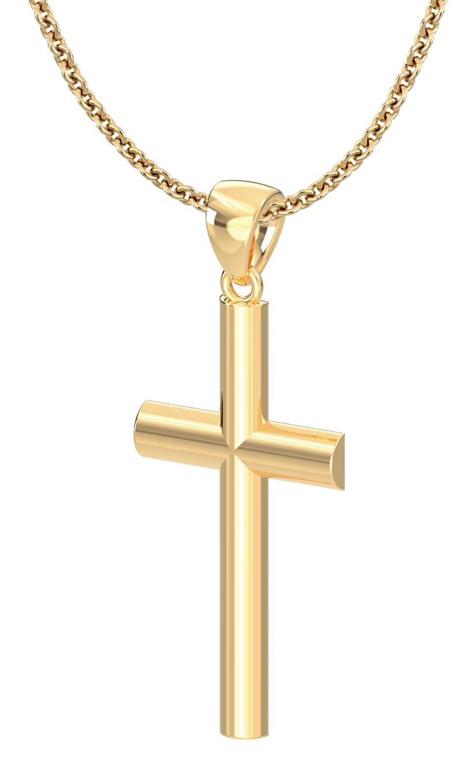 Ladies 14k Yellow Gold Christian Cross Pendant Necklace, 35mm - US Jewels
