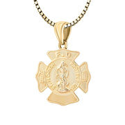 Ladies 14K Yellow Gold Customizable Firefighter Pendant Necklace, 23mm - US Jewels