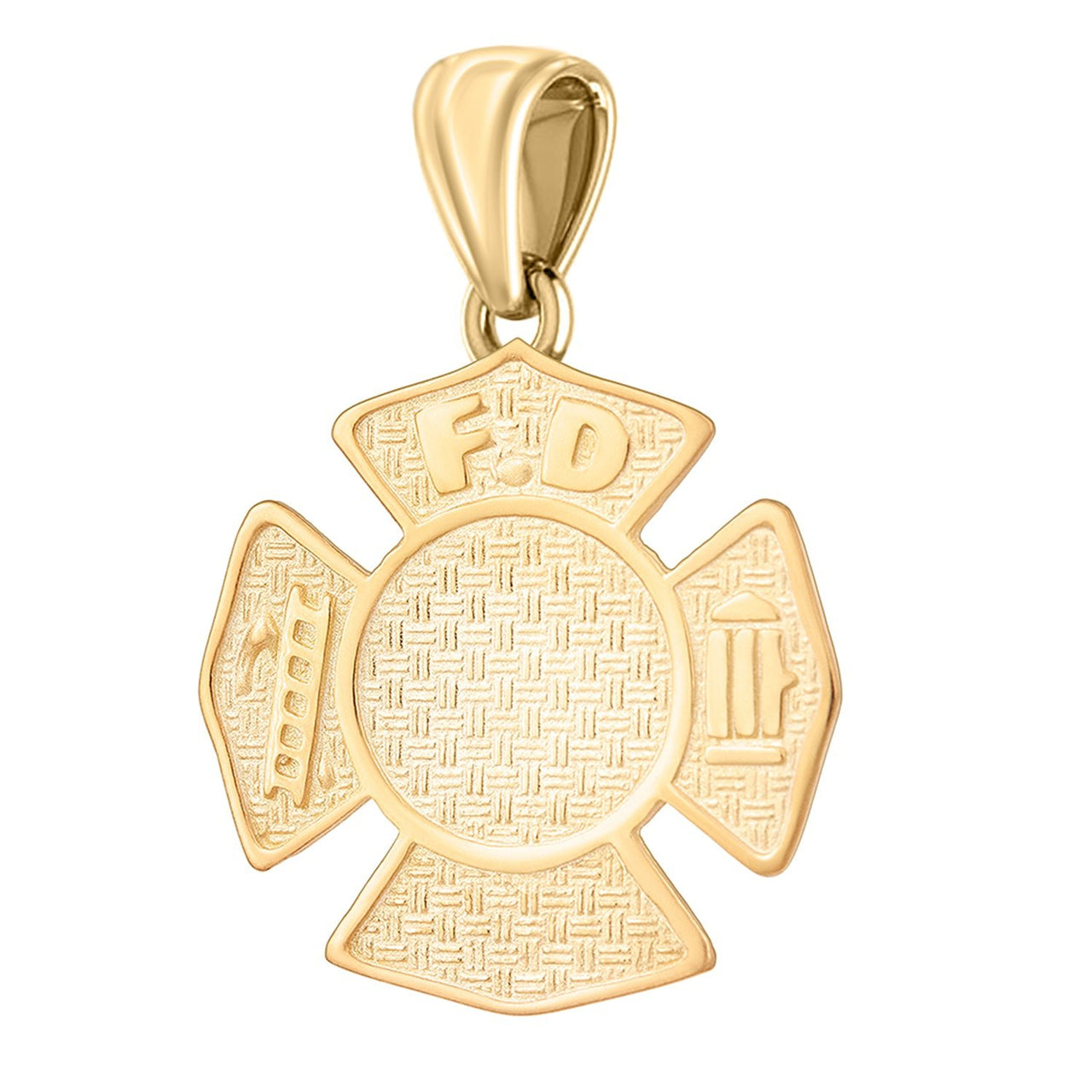 Ladies 14K Yellow Gold Customizable Firefighter Pendant Necklace, 26mm - US Jewels