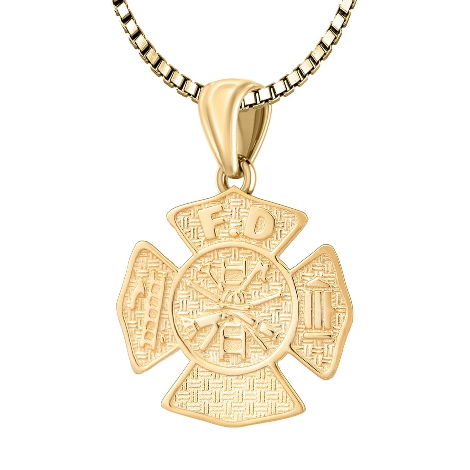 Ladies 14K Yellow Gold Customizable Firefighter Pendant Necklace, 26mm -  16in, 2.2mm Box Chain