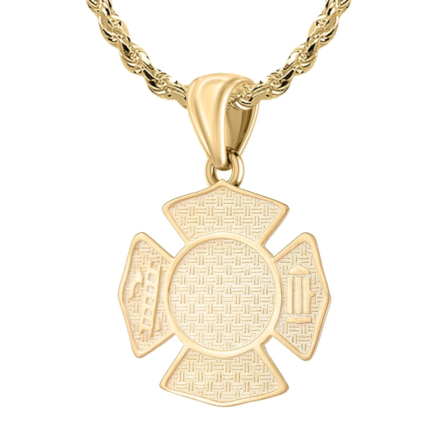 Ladies 14K Yellow Gold Customizable Firefighter Pendant Necklace, 26mm - US Jewels